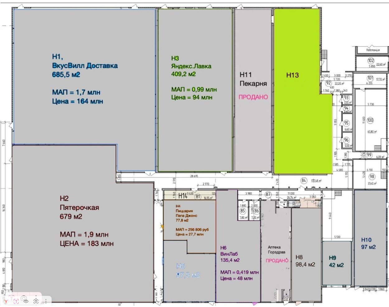 Планировка 1 — Аренда ПСН 270.5 м² потолки 6м